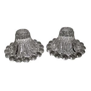 Vintage 1950's Boopie Pair of Clear Glass Ball Base Tapered Candle Stick Holder